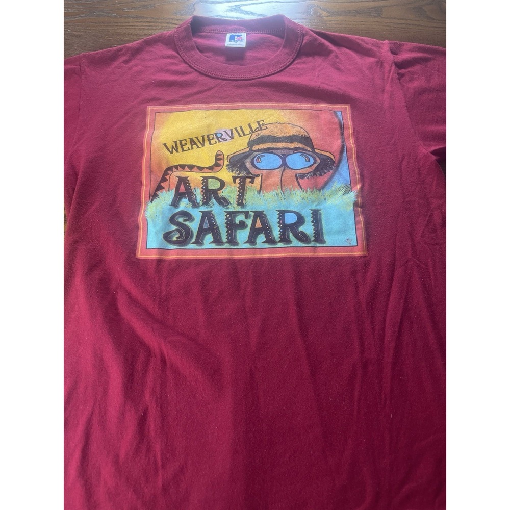 Vtg. Weaverville Art Safari Men's M Red Graphic Russell T-Shirt Made In USA